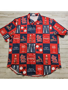 St Louis Cardinals XL All over Print AOP Hawaiian Shirt Button Up Coke Coca-Cola